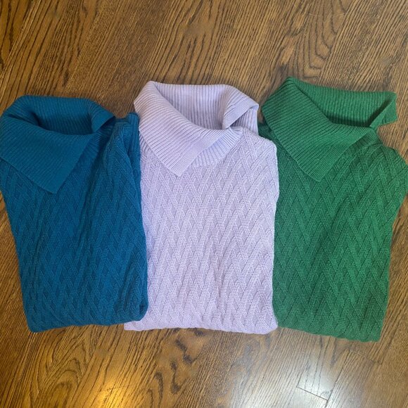 Lands' End Sweaters - (3) Lands' End cable knit split cowl neck sweaters size M Tall women's